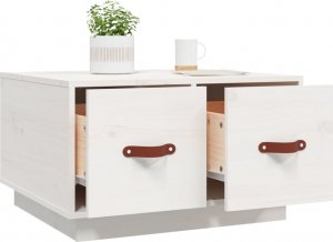 vidaXL Stolik kawowy, biały, 60x53x35 cm, lite drewno sosnowe 5