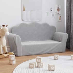 vidaXL 2-os. sofa dla dzieci, jasnoszara, miękki plusz 1