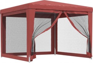 vidaXL Namiot imprezowy z 4 siatkowymi ścianami, czerwony, 3x3 m, HDPE 2