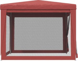 vidaXL Namiot imprezowy z 4 siatkowymi ścianami, czerwony, 3x3 m, HDPE 4