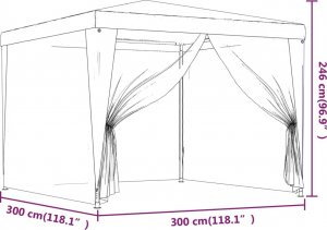 vidaXL Namiot imprezowy z 4 siatkowymi ścianami, czerwony, 3x3 m, HDPE 7