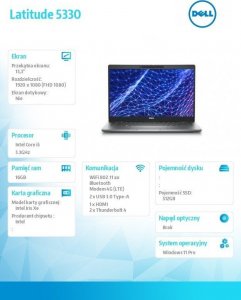 Laptop Dell Dell Notebook Latitude 5330 Win11Pro i5-1235U/16GB/512GB SSD/13.3 FHD/Intel Iris Xe/ThBlt & FgrPr & SmtCd/Cam & Mic/WLAN + BT/Backlit 2