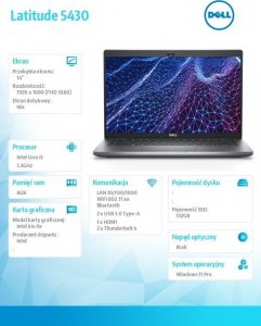 Laptop Dell Notebook Latitude 5430 Win11Pro i5-1235U/8GB/512GB SSD/14.0 FHD/Intel Iris Xe/ThBlt & FgrPr/SmtCd/Cam & Mic/WLAN + BT/Backlit Kb/4 Cell/3Y ProSupport 15