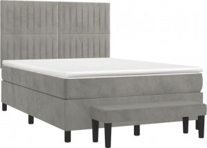 vidaXL vidaXL Łóżko kontynentalne z materacem, jasnoszare, aksamit, 140x190cm 3