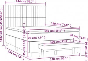 vidaXL vidaXL Łóżko kontynentalne z materacem, jasnoszare, aksamit, 140x190cm 8