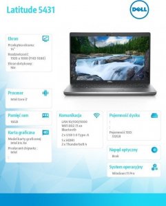 Laptop Dell Notebook Latitude 5431 Win11Pro i7-1270P/16GB/512GB SSD/14.0 FHD/Intel Iris Xe/ThBlt/FgrPr/SmtCd/IR Cam/Mic/WLAN + BT/Backlit Kb/4 Cell/3Y ProSupport 13