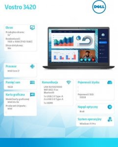 Laptop Dell Notebook Vostro 3420 Win11Pro i7-1255U/16GB/512GB SSD/14.0" FHD/Intel Iris Xe/Cam & Mic/WLAN + BT/Backlit Kb/3 Cell/3Y ProSupport 11