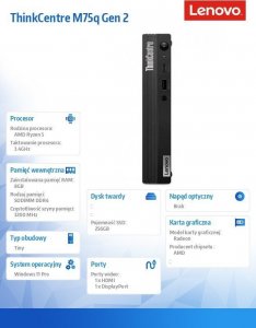 Komputer Lenovo ThinkCentre M75q AMD Ryzen 5 5600GE 8 GB 256 GB SSD Windows 11 Pro 10