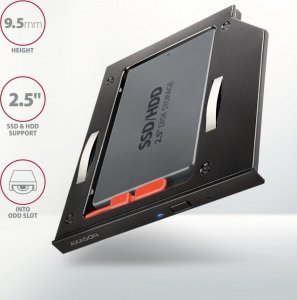 Kieszeń Axagon Ramka na 2,5" SSD-HDD do gniazda DVD, RSS-CD09, 9.5mm LED aluminium 2