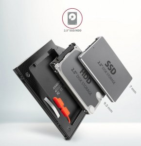 Kieszeń Axagon Ramka na 2,5" SSD-HDD do gniazda DVD, RSS-CD09, 9.5mm LED aluminium 3