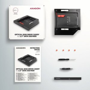 Kieszeń Axagon Ramka na 2,5" SSD-HDD do gniazda DVD, RSS-CD12, 12.7mm LED aluminium 8