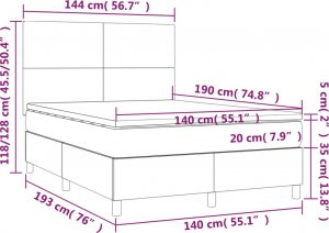 vidaXL Łóżko kontynentalne z materacem, taupe, tkanina, 140x190 cm 6