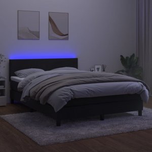 vidaXL vidaXL Łóżko kontynentalne z materacem i LED, czarny aksamit 140x190cm 4