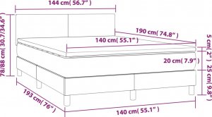 vidaXL vidaXL Łóżko kontynentalne z materacem i LED, różowy aksamit 140x190cm 8