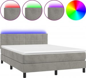 vidaXL vidaXL Łóżko kontynentalne z materacem, jasnoszare, 140x190cm, aksamit 2