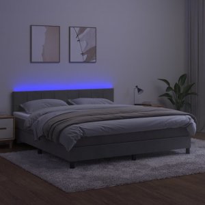 vidaXL vidaXL Łóżko kontynentalne z materacem i LED, szare 180x200cm, aksamit 4