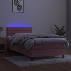 vidaXL vidaXL Łóżko kontynentalne z materacem i LED, różowy aksamit 90x200 cm 4