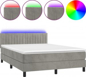 vidaXL vidaXL Łóżko kontynentalne z materacem, jasnoszare, 140x190cm, aksamit 2