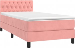 vidaXL vidaXL Łóżko kontynentalne z materacem i LED, różowy aksamit 90x200 cm 3