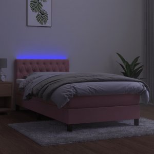 vidaXL vidaXL Łóżko kontynentalne z materacem i LED, różowy aksamit 90x200 cm 4