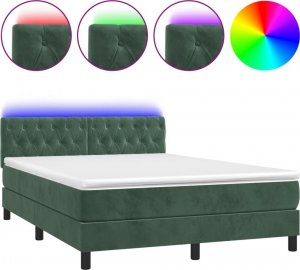 vidaXL vidaXL Łóżko kontynentalne z materacem i LED zielony aksamit 140x190cm 2