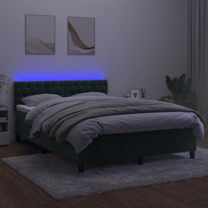 vidaXL vidaXL Łóżko kontynentalne z materacem i LED zielony aksamit 140x190cm 4