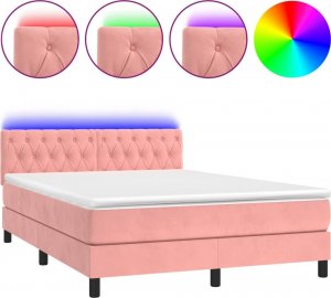 vidaXL vidaXL Łóżko kontynentalne z materacem i LED, różowy aksamit 140x190cm 2