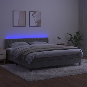 vidaXL vidaXL Łóżko kontynentalne z materacem i LED, szare 180x200cm, aksamit 4