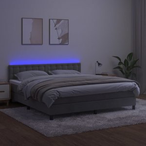 vidaXL vidaXL Łóżko kontynentalne z materacem i LED, szare 180x200cm, aksamit 4