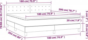 vidaXL vidaXL Łóżko kontynentalne z materacem i LED, szare 180x200cm, aksamit 8