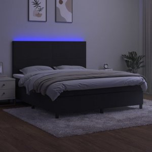 vidaXL vidaXL Łóżko kontynentalne z materacem i LED, czarny aksamit 160x200cm 4