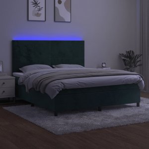 vidaXL vidaXL Łóżko kontynentalne z materacem i LED zielony aksamit 180x200cm 4