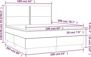 vidaXL vidaXL Łóżko kontynentalne z materacem i LED, czarny aksamit 160x200cm 8
