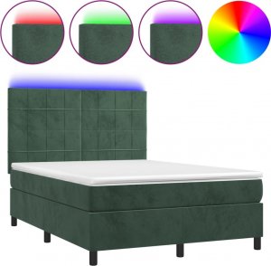 vidaXL vidaXL Łóżko kontynentalne z materacem i LED zielony aksamit 140x200cm 2