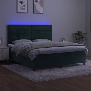 vidaXL vidaXL Łóżko kontynentalne z materacem i LED zielony aksamit 160x200cm 4