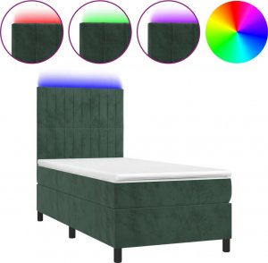 vidaXL vidaXL Łóżko kontynentalne z materacem i LED zielony aksamit 100x200cm 2