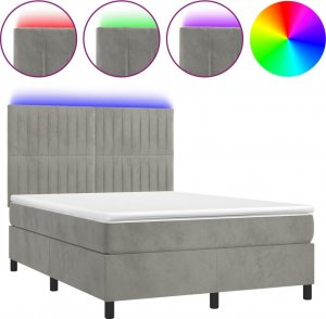 vidaXL vidaXL Łóżko kontynentalne z materacem, jasnoszare, 140x190cm, aksamit 2