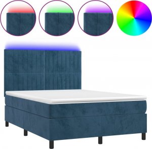 vidaXL vidaXL Łóżko kontynentalne, materac i LED, niebieski aksamit 140x190cm 2