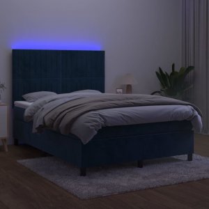 vidaXL vidaXL Łóżko kontynentalne, materac i LED, niebieski aksamit 140x190cm 4