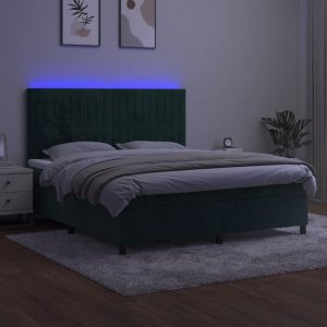 vidaXL vidaXL Łóżko kontynentalne z materacem i LED zielony aksamit 180x200cm 4