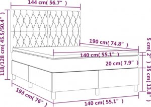 vidaXL vidaXL Łóżko kontynentalne, materac i LED, niebieski aksamit 140x190cm 8