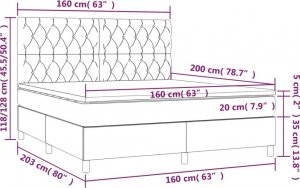 vidaXL vidaXL Łóżko kontynentalne z materacem i LED, czarny aksamit 160x200cm 8