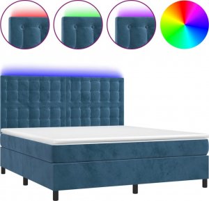 vidaXL vidaXL Łóżko kontynentalne, materac i LED, niebieski aksamit 160x200cm 2