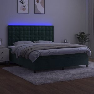 vidaXL vidaXL Łóżko kontynentalne z materacem i LED zielony aksamit 180x200cm 4