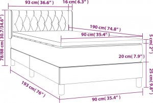 vidaXL vidaXL Łóżko kontynentalne z materacem, niebieskie, tkanina, 90x190 cm 7