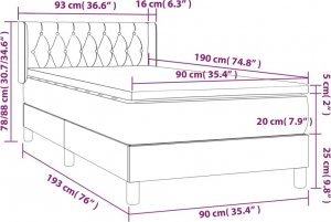 vidaXL vidaXL Łóżko kontynentalne z materacem, brązowe, tkanina, 90x190 cm 7