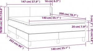 vidaXL vidaXL Łóżko kontynentalne z materacem, czarne, 140x200 cm, aksamit 7