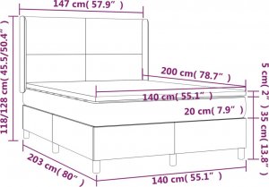 vidaXL vidaXL Łóżko kontynentalne z materacem, taupe, tkanina, 140x200 cm 7