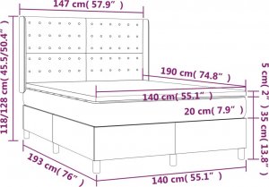 vidaXL vidaXL Łóżko kontynentalne z materacem, taupe, tkanina, 140x190 cm 7