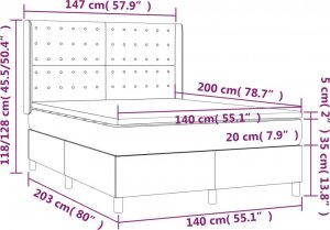 vidaXL vidaXL Łóżko kontynentalne z materacem, taupe, tkanina, 140x200 cm 7